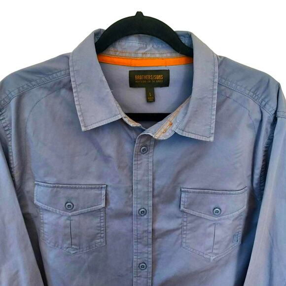 Brothers & Sons Long Sleeve Button Down Midweight Blue Shirt Mens Sz Large NWOT - Picture 3 of 7